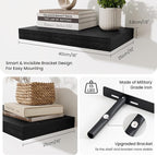 Fun Memories Black Floating Shelves for Wall - 10 x 16 Floating Shelf - Rustic Wood Storage Shelf - Wall Shelves with Invisib