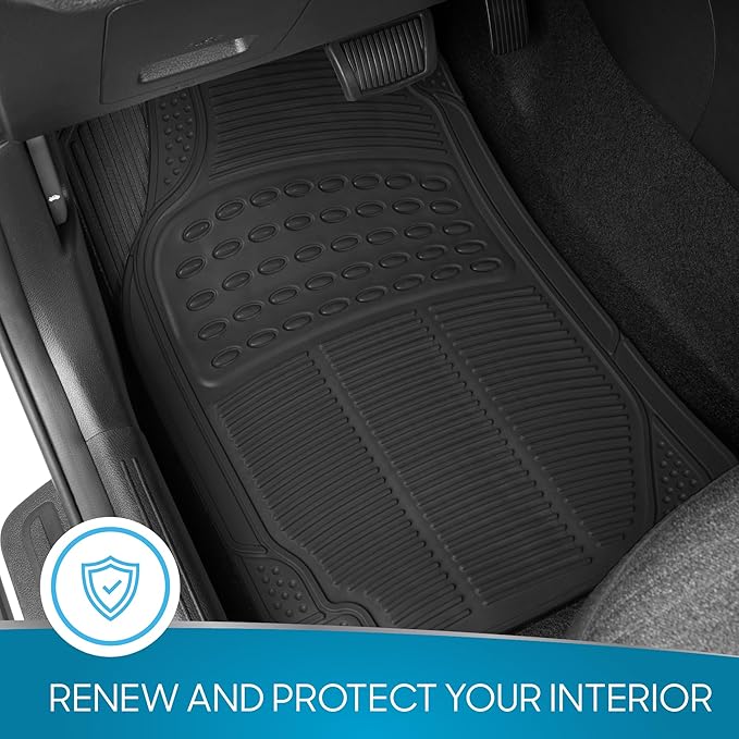 BDK Floor Mats, 4-Piece All-Weather Car Mat with Universal Fit Design, Durable Rubber Car Floor Mats with Capture Ridges, Waterproof for Cars Trucks SUV (Black)