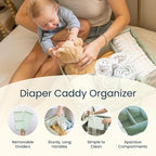 Tiny Twinkle Diaper Caddy Organizer | Foldable Baby Storage Basket with Removable Divider | Waterproof & Mess-Proof Fabric, P