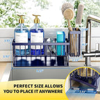 Cisily Navy Blue Sink Caddy Organzier with High Brush Holder, Sponge Holder for Sink, 304 Rustproof Stainless, Kitchen Counte