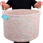 OrganiHaus Large Woven Storage Basket for Blankets and Toys 20" x 13" Inch, Rope Laundry Basket with Handles, Cushions & Pill