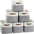 FinishingBo Cube Storage Baskets 6 Pack, 11x11 inch Cube Storage Bins with Leather Handles for Shelf Closet (White/ Gray)