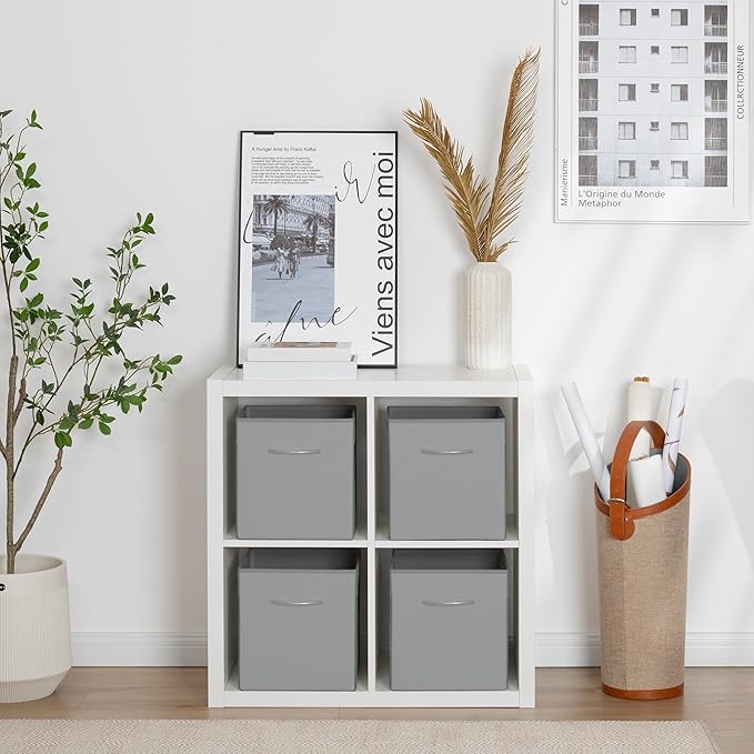 StorageWorks Gray Storage Cubes, 11 Inch Cube Storage Bins with Handle, Cube Storage Organizer Bins for Shelves and Closet, C