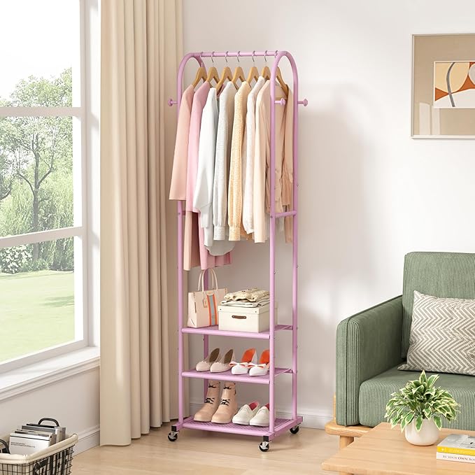 Kaitiemoo Heavy Duty Clothing Rack with Wheels,Modern Garment Rack with 3 Metal Shelves, 71.8Inches Display Rack for Hanging 