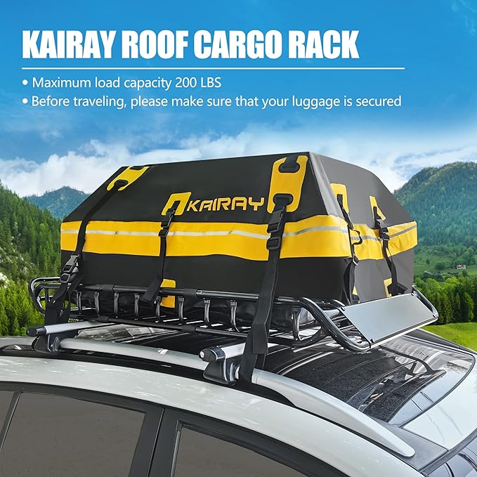 KAIRAY Roof Rack Cargo Basket 50"(L) x 36"(W) x 5.1"(H) Extendable Universal Rooftop Luggage Carrier for Truck Cars SUV with Waterproof Cargo Bag, Cargo Net, Ratchet Straps & Outdoor Combination Lock