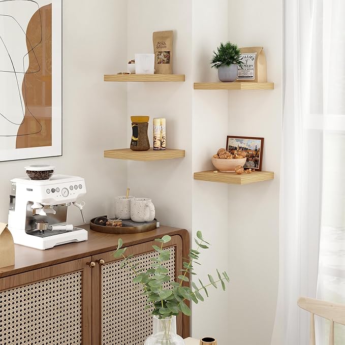 Fun Memories Square Floating Shelves for Wall - 9.3 Inch Deep Floating Shelves with Invisible Brackets, Oak Small Wall Shelf 