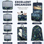 BAGAIL 9 Set Packing Cubes with Packing List Luggage Packing Organizers for Travel Accessories (Navy leaf)