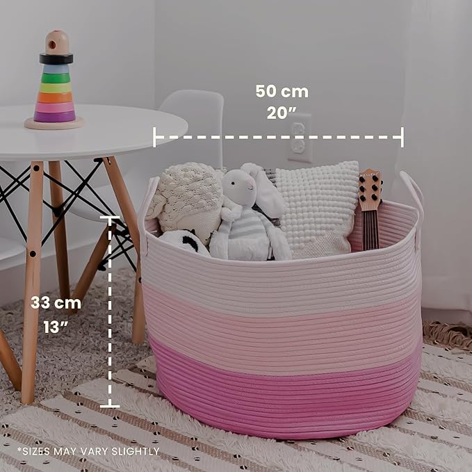 OrganiHaus Large Woven Storage Basket for Blankets and Toys 20" x 13" Inch, Rope Laundry Basket with Handles, Cushions & Pill
