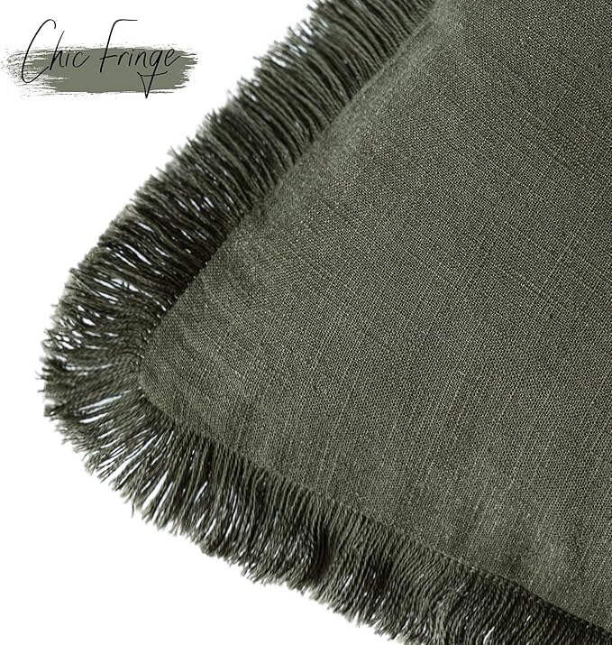 Foindtower Set of 2 Decorative Linen Fringe Throw Pillow Covers Cozy Farmhouse Cushion Cover with Tassels Accent Pillowcase f