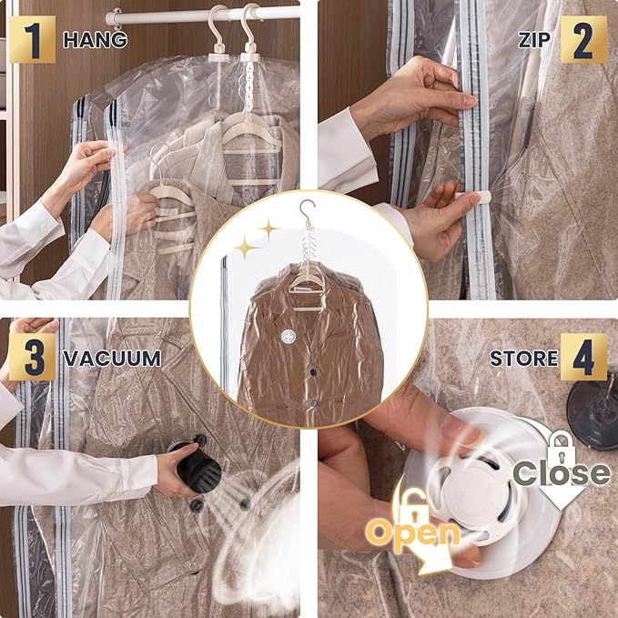 TAILI Hanging Vacuum Sealer Storage Space Saver Bags with Electric Air Pump for Clothing Travel, for Coats, Closet Organizers