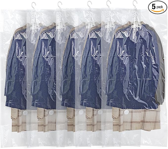 Hanging Vacuum Storage Bags,Hanging Vacuum Sealer Storage Space Saver Bags for Clothes, Suits, Coats, Dresses or Jackets, Reu