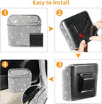 Accmor Bling Car Trash Can with 30pcs Garbage Bags, Vehicle Trash Bin with Lid Auto Dustbin Organizer Garbage Storage, Sparkling Crystal Mini Trash Container Holder