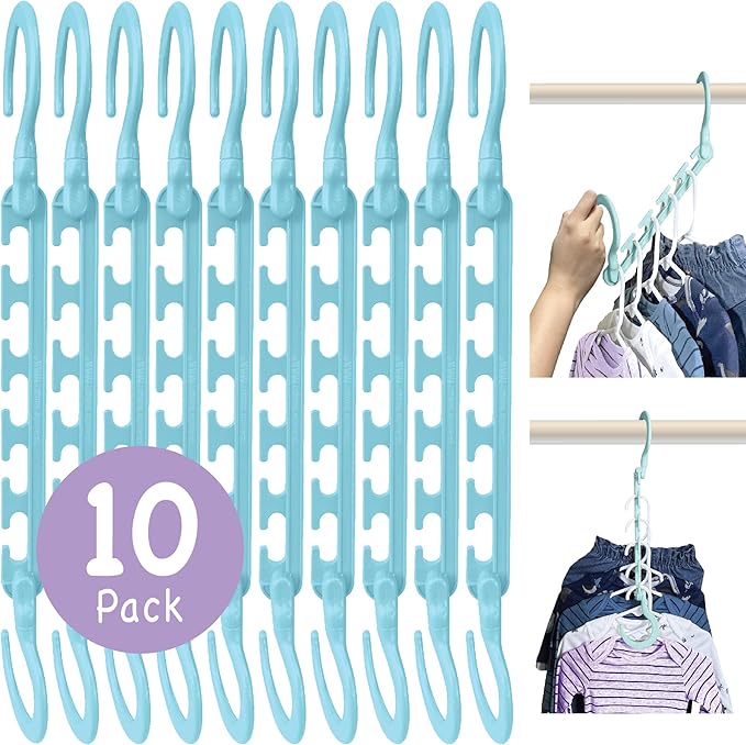 Wonder Hanger Max 10-Pack Space Saving Hangers, Reinforced Hooks Swivels 360°, Cascading Hanger, Teens, College Dorms, Kids &