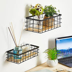 Funrous 2 Pcs Metal Small Wire Basket Wall Hanging Wire Basket Hang Small Bathroom Kitchen Storage Organizer Toilet Paper Mes