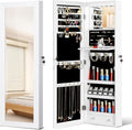 Mirror Jewelry Cabinet, Wall/Door Mounted Jewelry Armoire with Full-Length Mirror, Hanging Jewelry Organizer with LED Interio