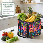 Colorful Mexican Floral Reusable Grocery Bags Large Shopping Tote Bag with Reinforced Bottom Board, Water Resistant Foldable 