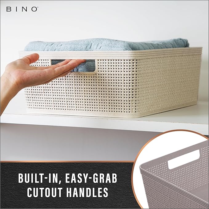 BINO | Woven Plastic Basket | Small (Natural), 5-Pack | THE JUTE COLLECTION | Home Organization, Space - Saving Storage, Styl