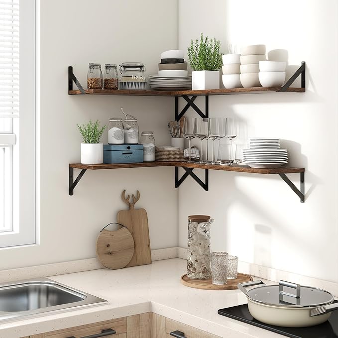 Axeman 32 Inch Floating Shelves | 8 Inch Deep Brown Wood Wall Shelves Set of 2 | 31.5" W x 8" D Rustic Brown Floating Shelves