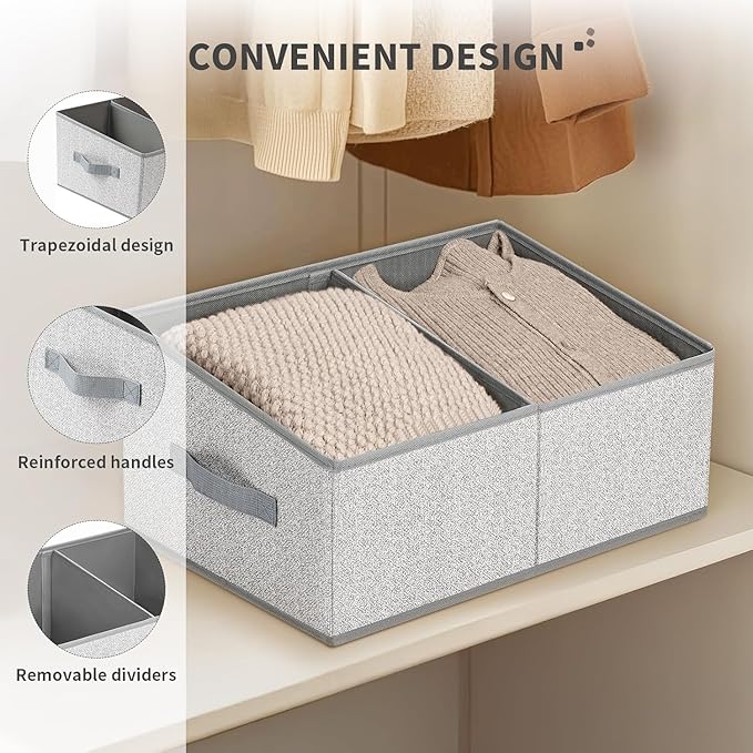 DIMJ Trapezoid Storage Bins for clothes - 4 Packs Closet Organizers and Storage Baskets, Foldable Closet Baskets with Handles