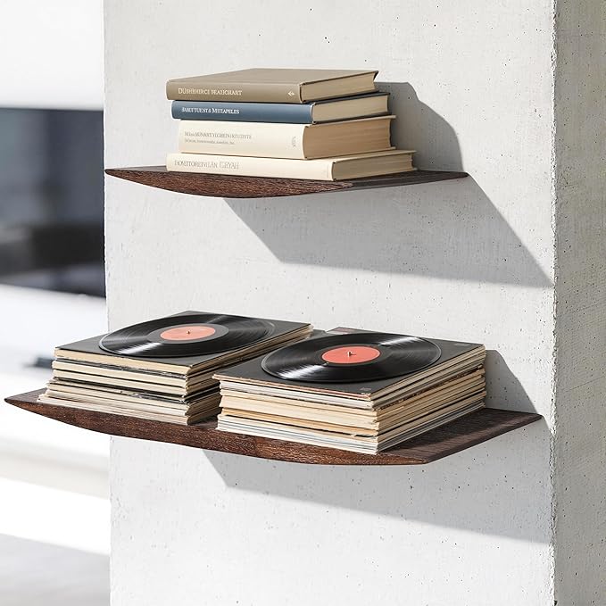 Floating Shelves for Concrete Wall: Solid Wood Shelf 15.75 and 23.6 inch with Heavy Duty Hidden Bracket for Display Books Pla