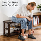 Pipishell Bamboo Shoe Rack Bench, 3 Tier Sturdy Shoe Bench, Storage Shoe Organizer, Holds up to 300lbs for Entryway Bedroom L