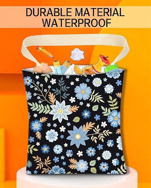 Car Trash Can, Durable Hanging Car Trash Garbage Bag, Cute Automotive Garbage Cans Organizer, Cute Blue Floral