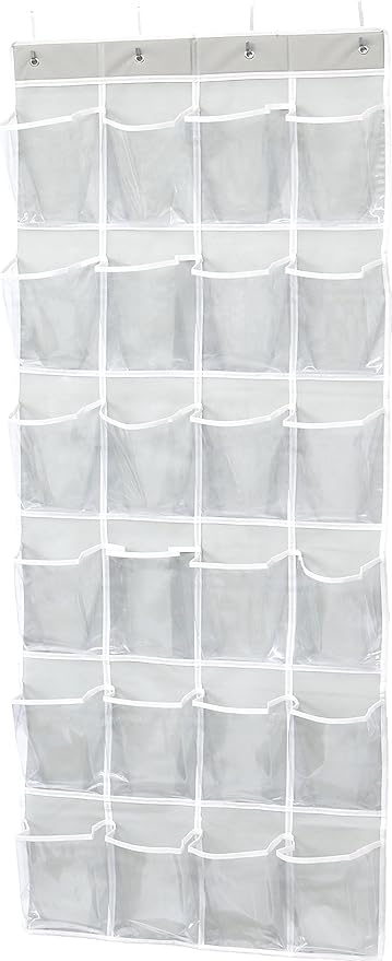 Simple Houseware 24 Pockets Large Clear Pockets Over The Door Hanging Shoe Organizer, Gray (56" x 22.5")
