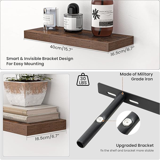 Heimlove Floating Shelves for Wall,16 inchs Shelf for Small Bathroom,Mounted Storage & Display Wood Shelves for Bedroom,Livin