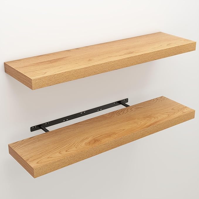 Floating Shelves for Wall, 9.3" Deep Wall Mounted Wood Shelves for Bathroom, Bedroom, Living Room, Kitchen, Hanging Shelf for