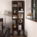 6 Cube Storage Organizer, Narrow Open Shelf Bookcase, Freestanding 6 Tier Low Display Bookshelf for Home Office, Living Room,