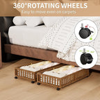 Bamboo Under Bed Storage with Wheels,Rolling Underbed Shoe Organizer Box for Shoes,Blankets,Toys,Clothes Container Space-Savi