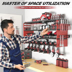 Power Tool Organizer Wall Mount, Cordless Drill Hanger Storage Rack 8 Drill Holder, 4 Layer Heavy Metal Large Capacity Tool R