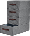 4PCS Closet Drawer Organizer Stackable Fabric Storage Boxes Bins Baskets with Lid PU Leather Handles Foldable Washable Cotton