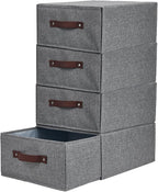4PCS Closet Drawer Organizer Stackable Fabric Storage Boxes Bins Baskets with Lid PU Leather Handles Foldable Washable Cotton