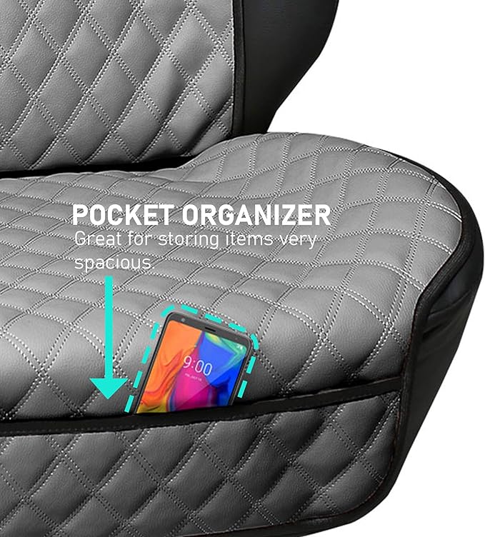 FH Group Car Seat Cushion – Faux Leather Single Front Seat Cover with Front Pockets, Airbag Compatible, Universal Fit Car Sea