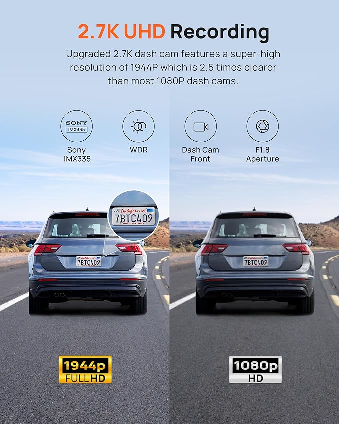 70mai 2.7K Dash Cam Front A500S, 1944P Dash Camera for Cars with Sony IMX335, Dashcam Built-in WiFi GPS, Optional Rear Dashca