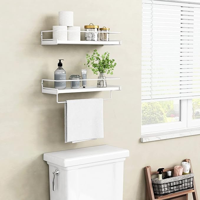 Forbena Bathroom Shelves for Wall Set of 2, White Nursery Floating Book Shelves for Kids Room, Small Wall Mount Bookshelf and