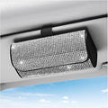 Sunglasses Holder for Car Sun Visor, Bling Leather Eyeglasses Visor Storage Case with Hidden Magnetic Closure, Sparkling Auto Visors Protective Organizer Storage Box (White)