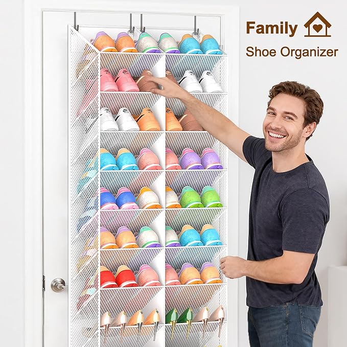 UVIAHOMI 30 Pairs Over the Door Shoe Organizer, Breathable Mesh Pocket Hanging Shoe Storage for Closet, 10-Tier Door Shoes Ra