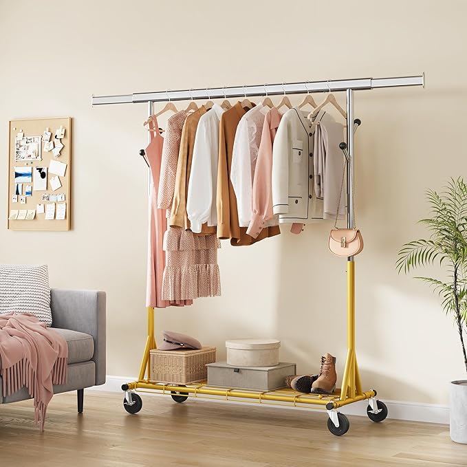 Gewudraw Rolling Clothes Rack Load 530lbs,Heavy Duty Garment Rack With Sturdy Wheel And Shelves, Adjustable Portable Hanging 
