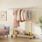 Gewudraw Rolling Clothes Rack Load 530lbs,Heavy Duty Garment Rack With Sturdy Wheel And Shelves, Adjustable Portable Hanging 