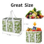 musbus 2-Pack extra Insulated Grocery shopping bag, large Green leaf, kitchen foldable reusable bags groceries,Sturdy zipper,Collapsible,tote,cooler,for transport women,Durable carrier