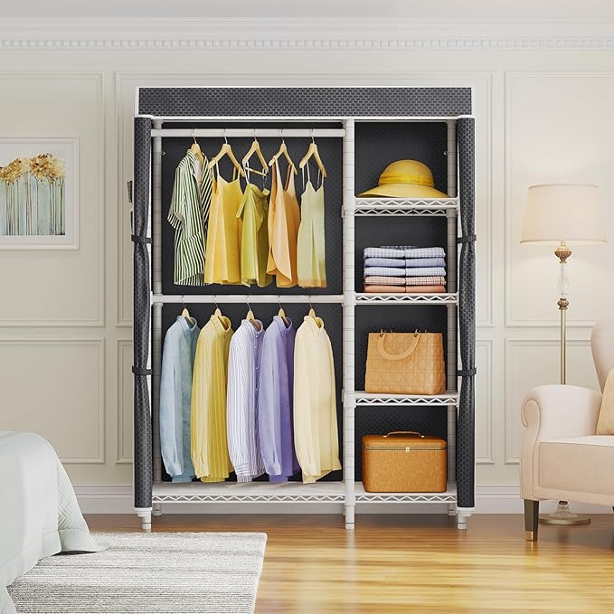 VIPEK V7C Garment Racks with Cover Portable Closets for Hanging Clothes, Heavy Duty Clothes Rack with Shelves Metal Closet Wa