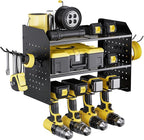 TRZZ Power Tool Organizer Wall Mount, 3-Layer Drill Holder with 2 Side Pegboards, Cordless Drill Rack with 4 Hooks, Efficient