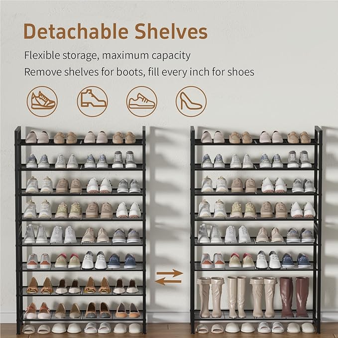Stackable Shoe Rack for Closet, 8 Tier Metal Heavy Duty Shoe Storage Organizer,Large Capacity Shoe Shelf Max Holds 38 Pairs o