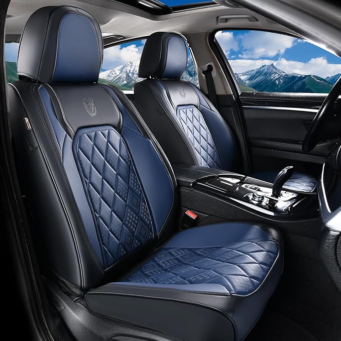 Coverado Seat Covers, Car Seat Cover Front Seats, Luxury Faux Leather Seat Cover, Black and Blue Seat Cover, Car Seats Protec