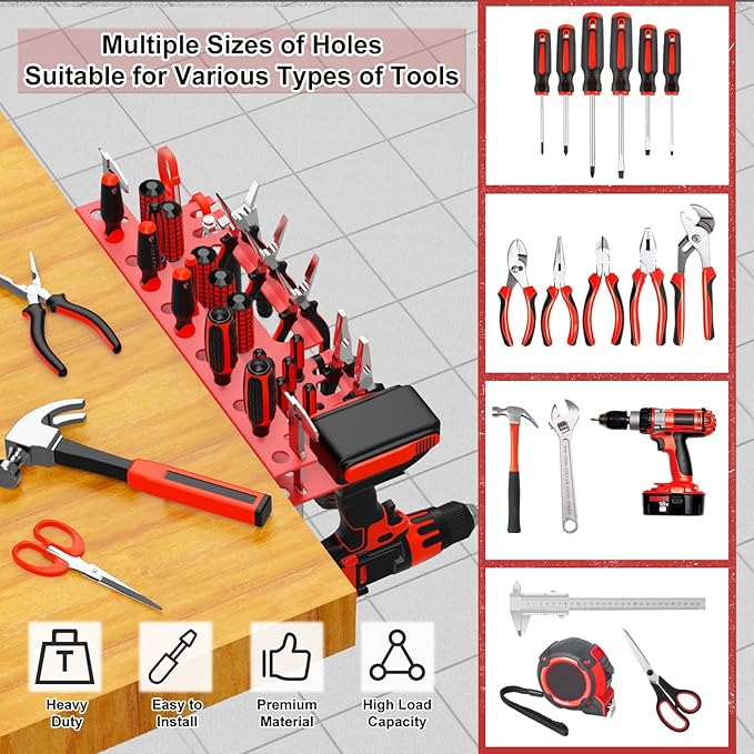 Metal Screwdriver Organizer, Wall Mount Plier Organizer Hammer Holder, Hand Tool Storage Rack for Garage Workshop Workbench(R