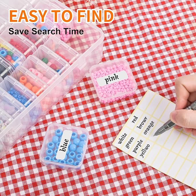 Bead Organizer Box, 30pcs Small Clear Plastic Storage Containers, Craft Storage Box Features Hinged Lid and Labels, Mini Boxe