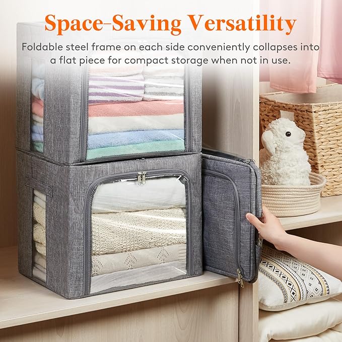 Lifewit Clothes Storage Bins with Metal Frame, Stackable Storage Box, Foldable Clothing Storage Bins with Lids, 40L Storage B