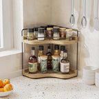 2-Tier Corner Bathroom Counter Organizer with Embedded Screw Holes, Secure & Stable Wood Vanity Shelf for Makeup and Skincare